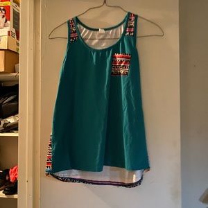 Turquoise tank top with serape and leopard